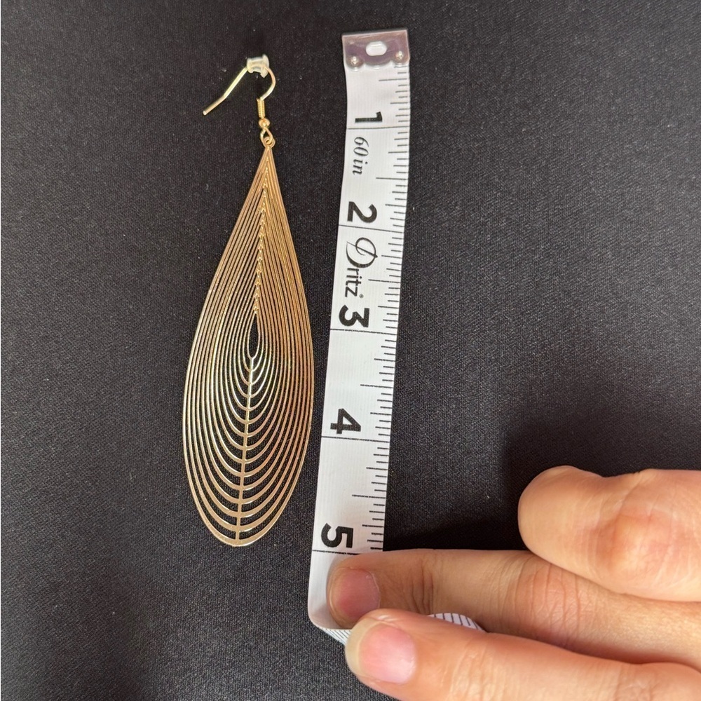Gold Tone XL Drop Earrings - Picture 2 of 4